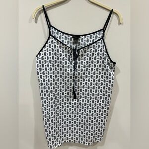 Ann Taylor White and Navy Blue Paisley Camisole Large Spaghetti Strap Top